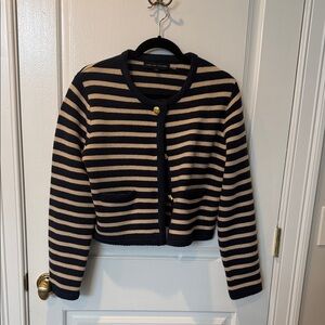 English Factory Navy and Cream Striped Sweater